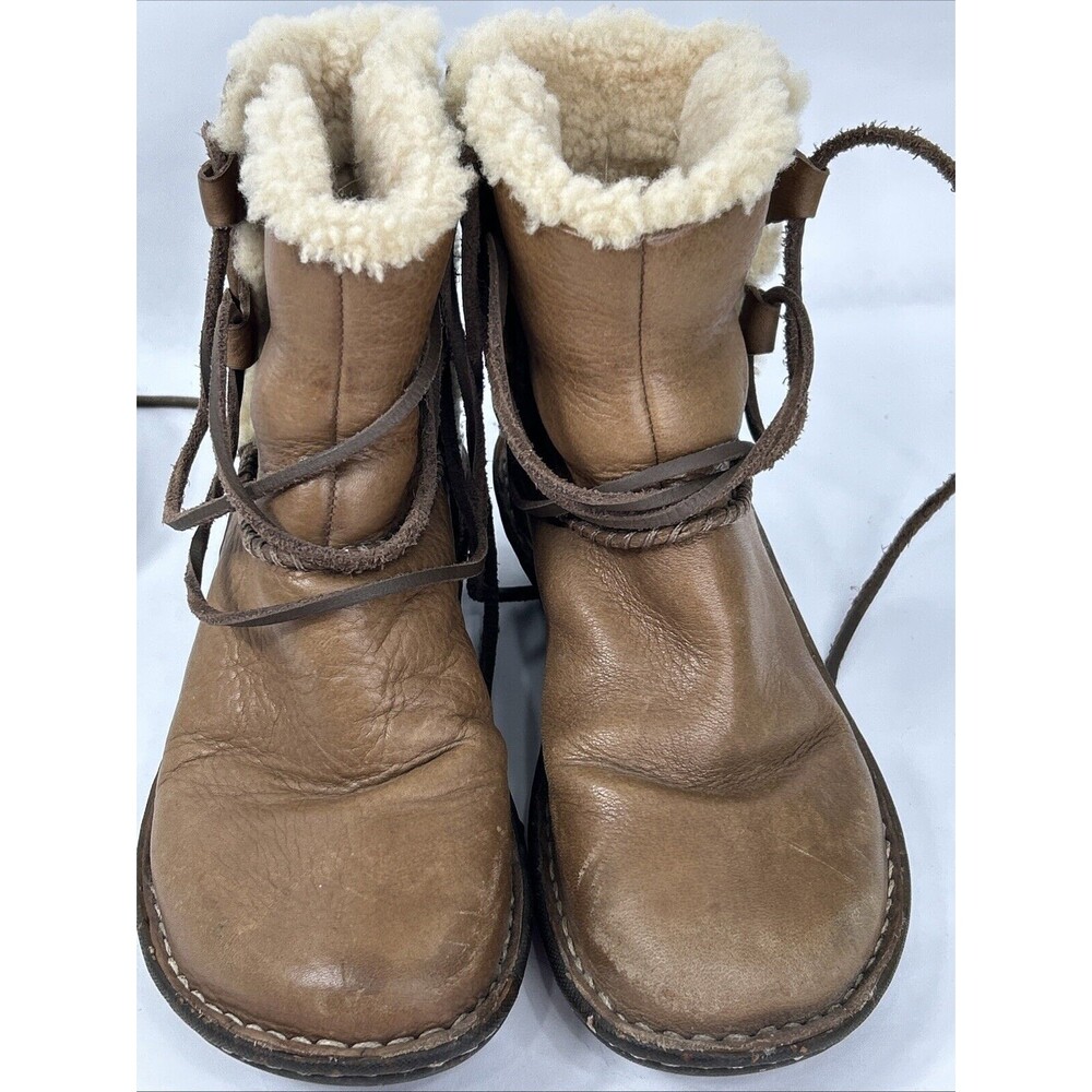 Ugg Boots Women 5 Caspia Ankle Short Sheepskin Winter Brown Leather Lace Up 1932 - Picture 6 of 15